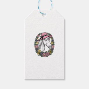 Vintage-Blumen-Pferdeporträt-Vektor-Kunst-Design Geschenkanhänger