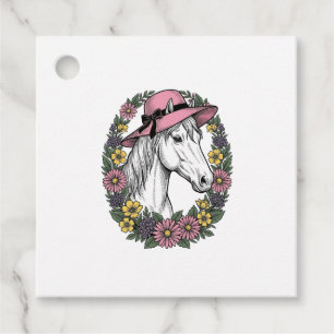 Vintage-Blumen-Pferdeporträt-Vektor-Kunst-Design Geschenkanhänger