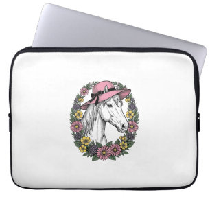 Vintage-Blumen-Pferdeporträt-Vektor-Kunst-Design Laptopschutzhülle