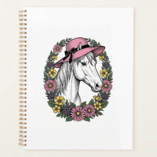 Vintage-Blumen-Pferdeporträt-Vektor-Kunst-Design Planer