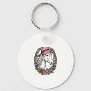 Vintage-Blumen-Pferdeporträt-Vektor-Kunst-Design Schlüsselanhänger