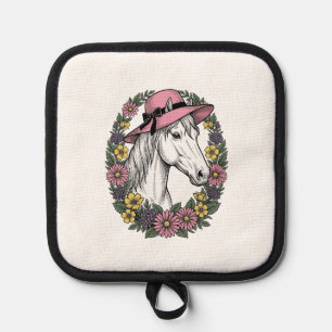 Vintage-Blumen-Pferdeporträt-Vektor-Kunst-Design Topflappen