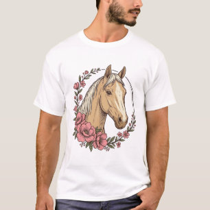 Vintage-Blumen-Pferdeporträt-Vektordesign T-Shirt