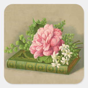 Vintage-Blumen-Pfingstrose Elegantes klassisches B Quadratischer Aufkleber