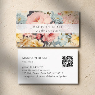 Vintage-Blumen-QR-Code-Geschäft Visitenkarte