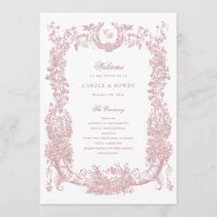 Vintage Blumen-Rahmen-Reben Toile Blush Hochzeit Programm