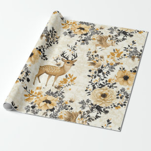 Vintage-Blumen-Rehkitz-Muster Geschenkpapier