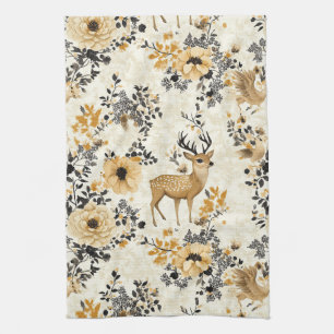 Vintage-Blumen-Rehkitz-Muster Geschirrtuch
