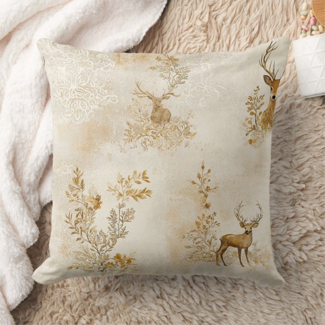 Vintage-Blumen-Rehkitz-Muster Kissen (Decke)