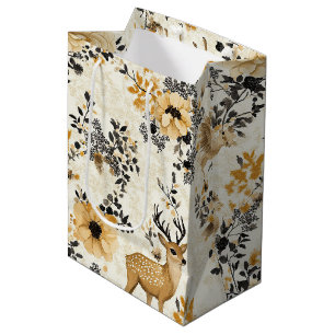 Vintage-Blumen-Rehkitz-Muster Mittlere Geschenktüte