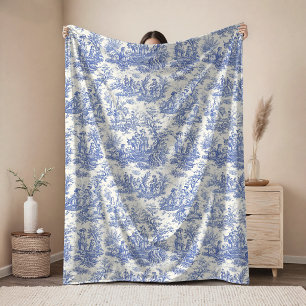 Vintage Blumen retro blau toile de jouy Stoff Fleecedecke