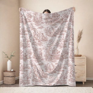 Vintage Blumen retro rosa graue Toile de Jouy Fleecedecke