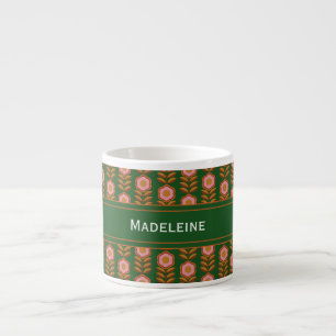 Vintage Blumen, rosa auf grün mit Monogramm Espressotasse