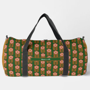 Vintage Blumen, rosa auf grünem Retro mit Monogram Duffle Bag