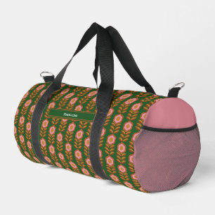 Vintage Blumen, rosa auf grünem Retro mit Monogram Duffle Bag