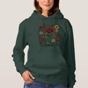 Vintage-Blumen-Rosen- & Mohn-Garten-Hoodie Hoodie