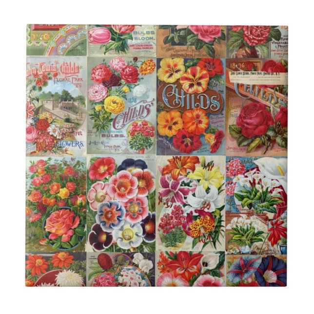 Vintage Blumen-Samen-Paket-Garten-Collage Fliese (Vorderseite)