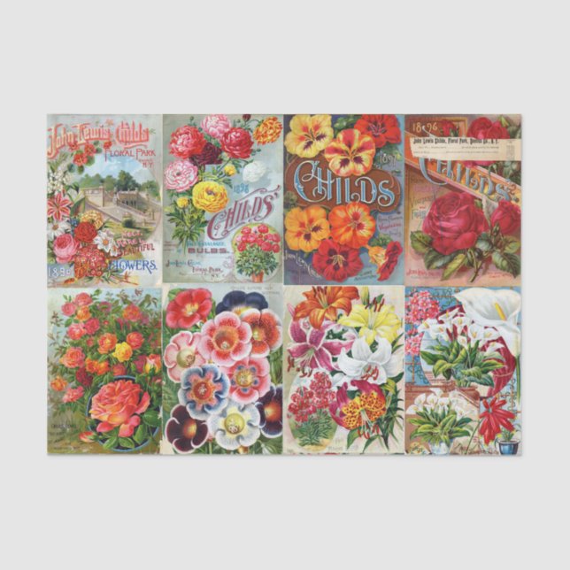 Vintage Blumen-Samen-Paket-Garten-Collage Seidenpapier (Vorderseite)