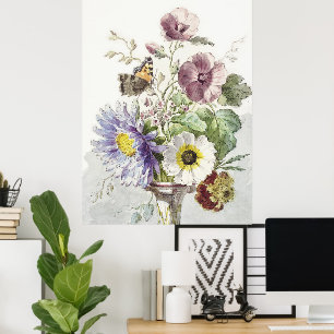 Vintage-Blumen-Schmetterling-Kunst von William van Poster