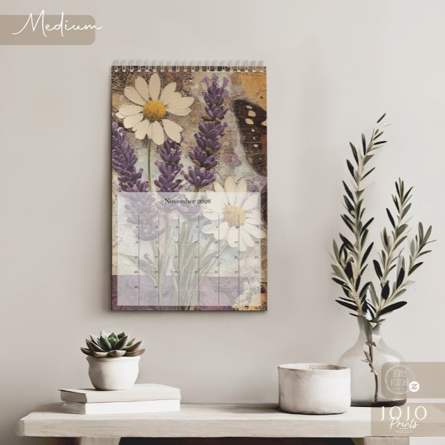 Vintage-Blumen-Schmetterlings-Kalender Kalender (Vintage Floral Butterfly Calendar_Medium)