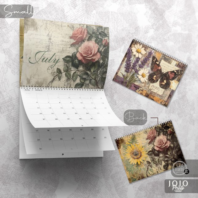 Vintage-Blumen-Schmetterlings-Kalender Kalender (Vintage Floral Butterfly Calendar_Small)