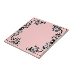 VINTAGE BLUMEN SCHWARZ WEISS PINK KACHEL