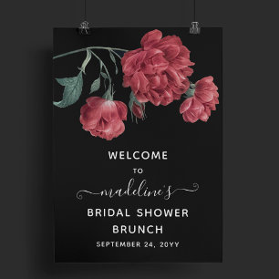 Vintage-Blumen-Schwarze-Hochzeitsdusche-Bruncheon- Poster