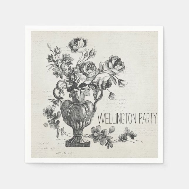 Vintage-Blumen-Script-Party Serviette (Vorderseite)