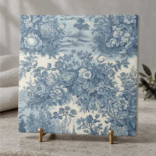 Vintage Blumen See Blau toile de jouy Monogramm Fliese