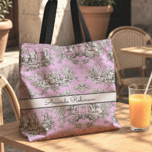 Vintage Blumen-See-Rosa-Toile-de-Jouy-Monogramm