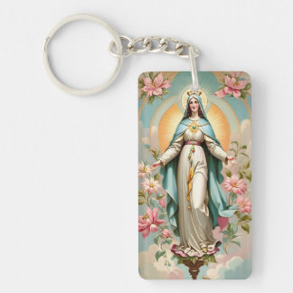 Vintage-Blumen-Segens-Mutter-Maria-Katholisch Schlüsselanhänger