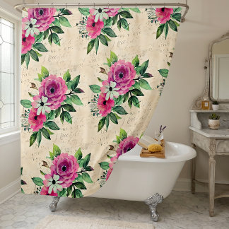 Vintage Blumen Shabby Chic Duschvorhang