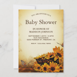 Vintage Blumen-Sonnenblumen-Baby-Party Einladung