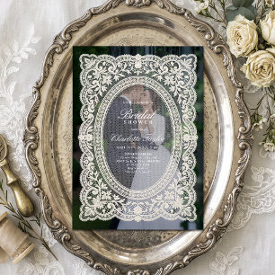Vintage-Blumen-Spitzenrahmen-Foto-Brautparty Einladung