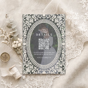 Vintage-Blumen-Spitzenrahmen-Foto-QR-Code-Details Mitteilungskarte