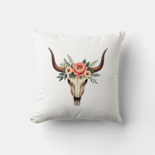 Vintage-Blumen-Stier-Schädel-Boho-Western-Botanik Kissen