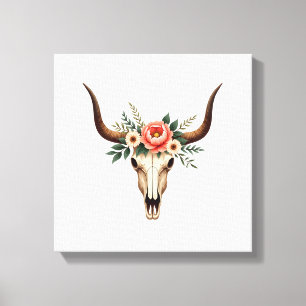 Vintage-Blumen-Stier-Schädel-Boho-Western-Botanik- Leinwanddruck