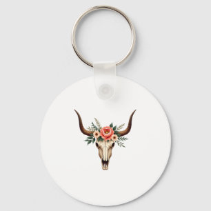 Vintage-Blumen-Stier-Schädel-Boho-Western-Botanik- Schlüsselanhänger