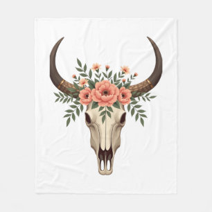 Vintage-Blumen-Stierschädel-Boho-Western-Botanik-I Fleecedecke