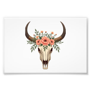 Vintage-Blumen-Stierschädel-Boho-Western-Botanik-I Fotodruck