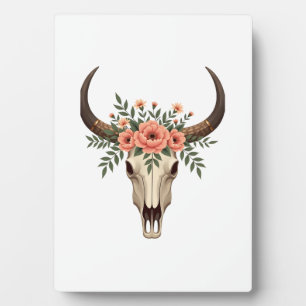 Vintage-Blumen-Stierschädel-Boho-Western-Botanik-I Fotoplatte