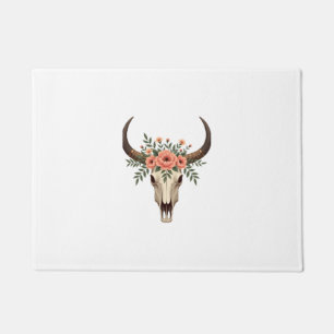 Vintage-Blumen-Stierschädel-Boho-Western-Botanik-I Fußmatte