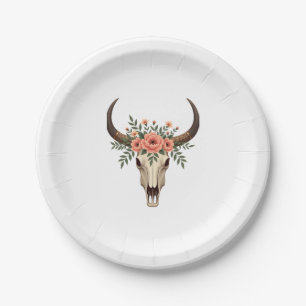 Vintage-Blumen-Stierschädel-Boho-Western-Botanik-I Pappteller