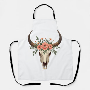 Vintage-Blumen-Stierschädel-Boho-Western-Botanik-I Schürze