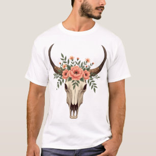 Vintage-Blumen-Stierschädel-Boho-Western-Botanik-I T-Shirt