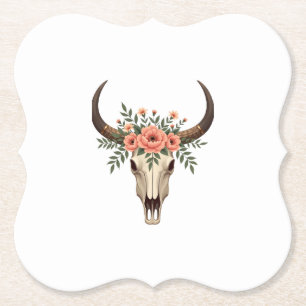 Vintage-Blumen-Stierschädel-Boho-Western-Botanik-I Untersetzer
