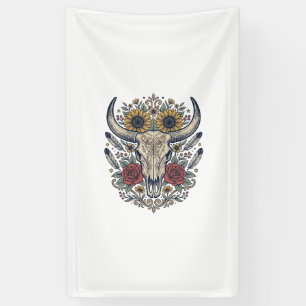Vintage-Blumen-Stierschädel-Western Banner