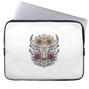 Vintage-Blumen-Stierschädel-Western Laptopschutzhülle