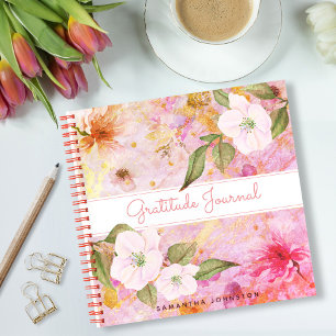 Vintage-Blumen-Tagebuch in Rosa mit Wasserfärbung Notizbuch