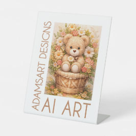 Vintage-Blumen-Teddybär-Korb – Whimsical Cotta Sockelschild